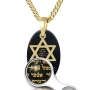24K Gold Plated and Onyx Oval Star of David with Micro-Inscribed Shema Yisrael Necklace  - 2