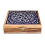 Olive Wood Jewelry Box with Blue Flowers Armenian Ceramic - 1