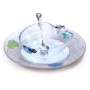 Lily Art Apple Shaped Glass Honey Dish Set with Silver and Blue Pomegranate Design - 1