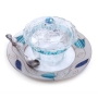 Lily Art Vintage Style Painted Glass Honey Dish Set with Tulip Design (Silver and Blue)  - 1