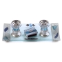 Lily Art Painted Glass Matching Candlesticks, Matchbox, and Tray Set (Blue Tulips) - 1