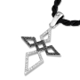 14K White Gold Geometric Kite Cross Necklace with White and Black Diamonds - 1