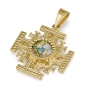Ben Jewelry 14K Gold & Roman Glass Inlay Square Ornate Filigree Jerusalem Cross Pendant - 1