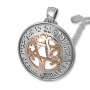 Sterling Silver and 9k Gold Star of David Tree of Life Circle Necklace with Blessing - 2