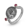 Sterling Silver and 9k Gold Ancient Half Shekel Replica Ring with Ruby Accent - 1