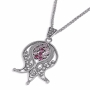 Rafael Jewelry 925 Sterling Silver Pomegranate Necklace with Amethyst & Quartz Stones - 2