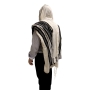 Handwoven Non-Slip Black & Silver Striped Prayer Shawl Set - Rikmat Elimelech - 3