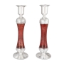 Elongated Handcrafted Sterling Silver-Plated Glass Sabbath Candlesticks in Red - 2