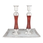 Elongated Handcrafted Sterling Silver-Plated Glass Sabbath Candlesticks in Red - 1