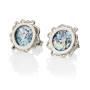 Roman Glass and Sterling Silver Decorative Circle Stud Earrings - 1