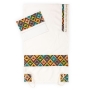 Ronit Gur Viscose Tallit Prayer Shawl Set With Multicolored Geometric Design - 2
