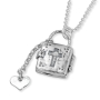 925 Sterling Silver Roman Cross Padlock Locket Necklace with Floating Heart Charm - 1