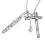 925 Sterling Silver Multi Charm Necklace with Flower, Pearl, Roman Cross, and Hallelujah - 1