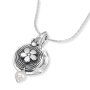 925 Sterling Silver Multi Charm Disks  Necklace with Roman Cross, Flower, and Pearl - 2