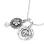 925 Sterling Silver Multi Charm Disks  Necklace with Roman Cross, Flower, and Pearl - 1