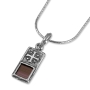 Sterling Silver Mini Rectangle Necklace with Jerusalem Cross and Microfilm Bible - 1