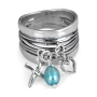 925 Sterling Silver Multi Charm Ring with Heart, Turquoise Pearl, and Cross - 2