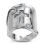925 Sterling Silver Engraved Roman Cross Knuckle Ring with Floral Design - 2