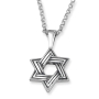 Sterling Silver Star of David Necklace With Line Pattern - 2