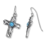 925 Sterling Silver Vines and Opal Celtic Cross Hanging Earrings - 2