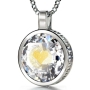 Sterling Silver and Large Cubic Zirconia Necklace with 24K Gold Heart and "I Love You" Micro-Inscribed in 120 Languages - 8