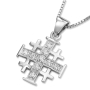 925 Sterling Silver Jerusalem Cross Pendant Necklace with Cubic Zirconia - 1
