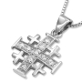925 Sterling Silver Jerusalem Cross Pendant Necklace with Cubic Zirconia - 3