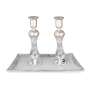 Grand Handcrafted Sterling Silver-Plated Glass Sabbath Candlesticks (White) - 3