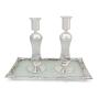 Grand Handcrafted Sterling Silver-Plated Glass Sabbath Candlesticks (White) - 2