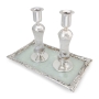 Grand Handcrafted Sterling Silver-Plated Glass Sabbath Candlesticks (White) - 1