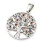 Sterling Silver Tree of Life Pendant with Crystals (Choice of Colors) - 3