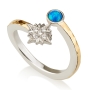 Emuna Studio Sterling Silver and 9K Gold Star of Bethlehem Wraparound Ring with Blue Opal and CZ - 1