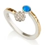 Emuna Studio Sterling Silver 9K Gold Jerusalem Cross Wraparound Ring with Blue Opal and CZ - 1