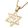 14K Gold Small Star of David Latin Cross Pendant - 1