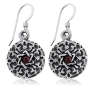 Sterling Silver Circle Star of David Earrings with Turquoise / Garnet Stone - Shema Yisrael - 1
