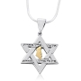 Sterling Silver and Gold Star of David Necklace with Holy Land Inscription - 1