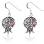 Sterling Silver Filigree Pomegranate Earrings with Ruby Gemstones - 1