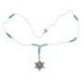 Sterling Silver Star of David and Love Hearts Necklace With Blue Jade and Natural Topaz Stone - 2