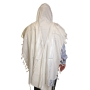 Wool Prima Tallit (Prayer Shawl) – White and Silver - 2