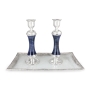 Tall Handcrafted Sterling Silver-Plated Dark Blue Glass Sabbath Candlesticks - 4