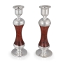 Tall Handcrafted Sterling Silver-Plated Red Glass Sabbath Candlesticks - 3