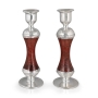 Tall Handcrafted Sterling Silver-Plated Red Glass Sabbath Candlesticks - 2