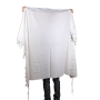 Talitnia Gilboa Pure Wool Traditional Non-Slip Tallit Prayer Shawl (White and Silver) - 3
