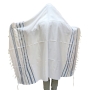 Talitnia Acrylic Wool Traditional Tallit Prayer Shawl (Light Blue and Silver Stripes) - 7