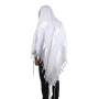 Talitnia Or Wool Blend Tallit Prayer Shawl (White and Silver) - 2