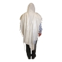 Wool Prima Tallit (Prayer Shawl) – White and Silver - 3