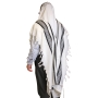 Traditional Pure Wool Tallit Prayer Shawl (Black and Silver Stripes) - 1