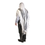 Traditional Pure Wool Tallit Prayer Shawl (Black and Silver Stripes) - 4