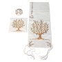  Yair Emanuel Women's Embroidered Tree of Life Poly Silk Prayer Shawl (Brown) - 1