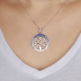 Sterling Silver Tree of Life Pendant with Zircon Stones (Selection of Colors) - 2